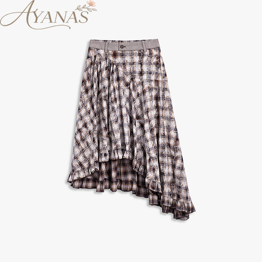 AYANAS Double-layered grey skirt with pleated lace trim