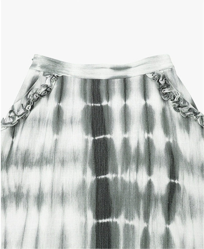 AYANAS Green tie-dye printed lace midi skirt