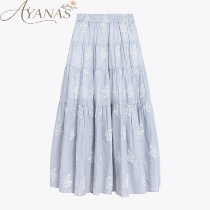 AYANAS Striped embroidered tiered skirt