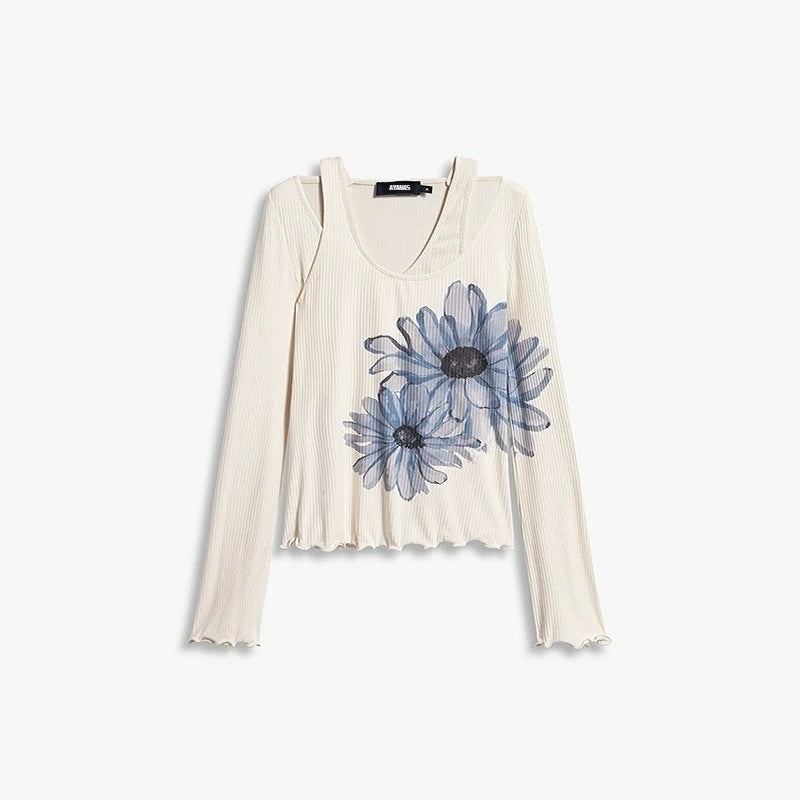 AYANAS T-shirt with daisy-print collar