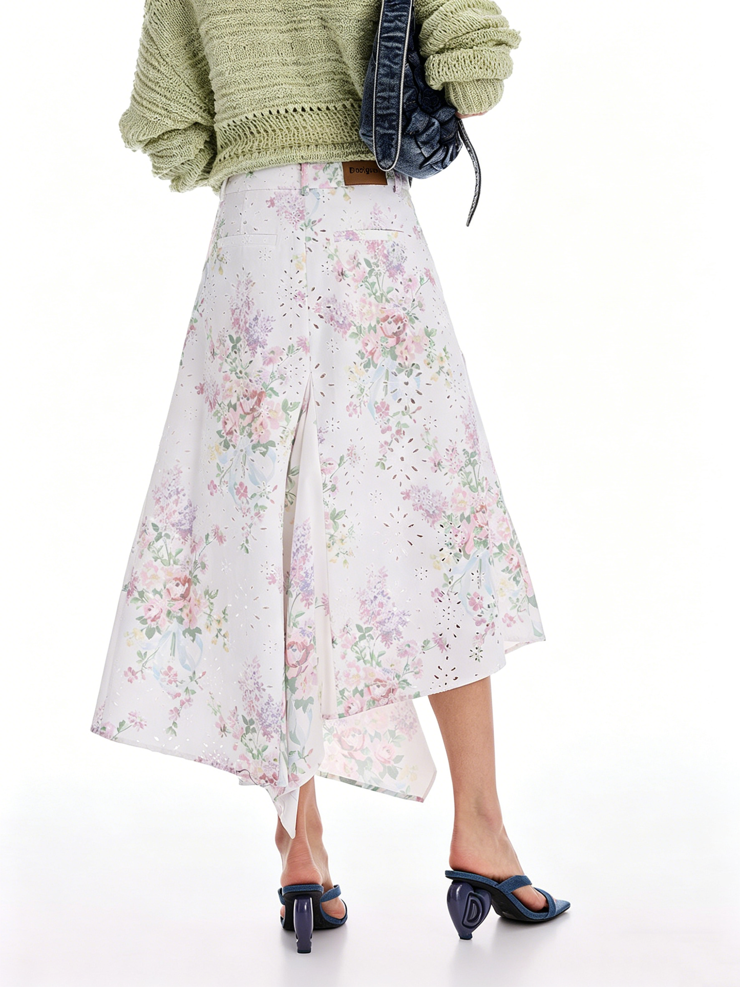 AYNAS Openwork floral print patchwork skirt