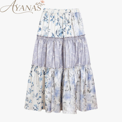 AYANAS Floral-print patchwork layered midi skirt