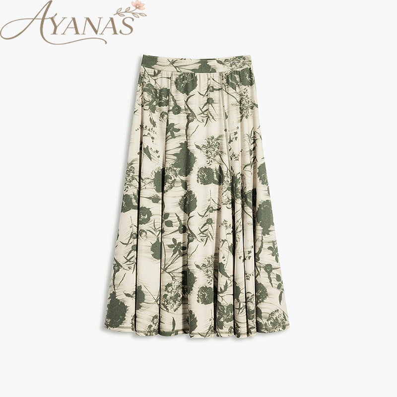 AYANAS Knitted floral print midi skirt