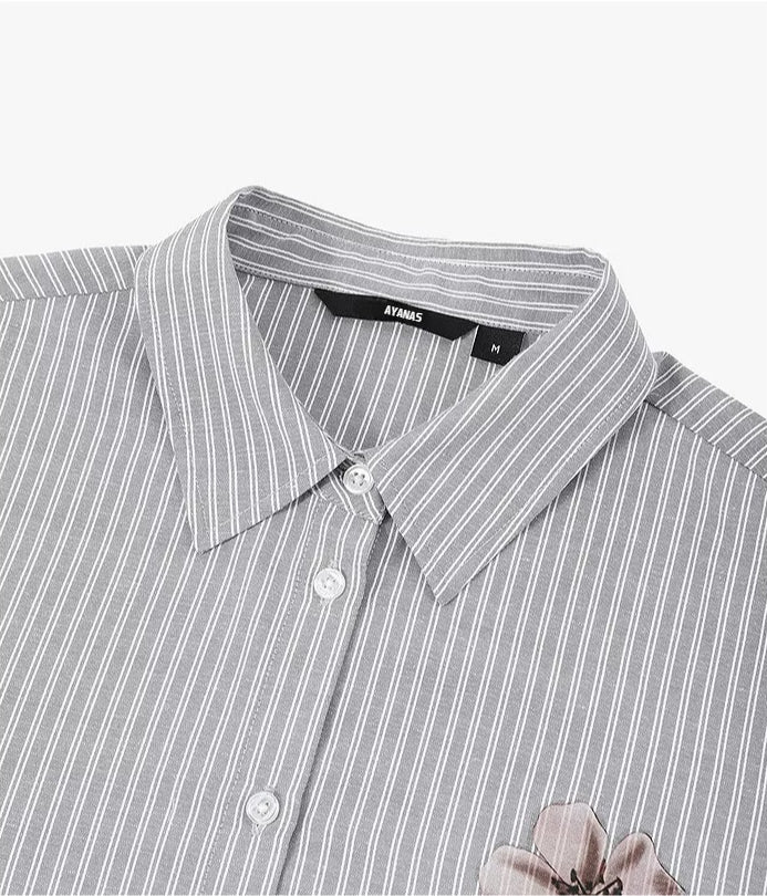 AYANAS Women's Shirt with Hand-Painted Floral Print and Stripes