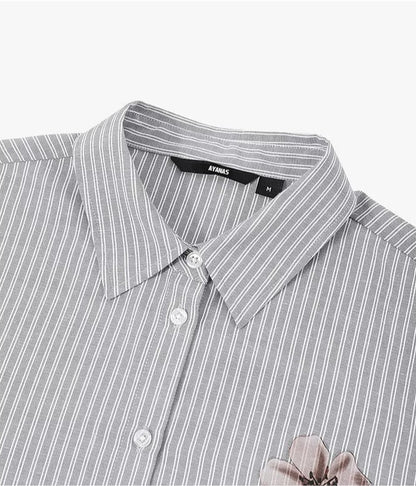 AYANAS Women's Shirt with Hand-Painted Floral Print and Stripes