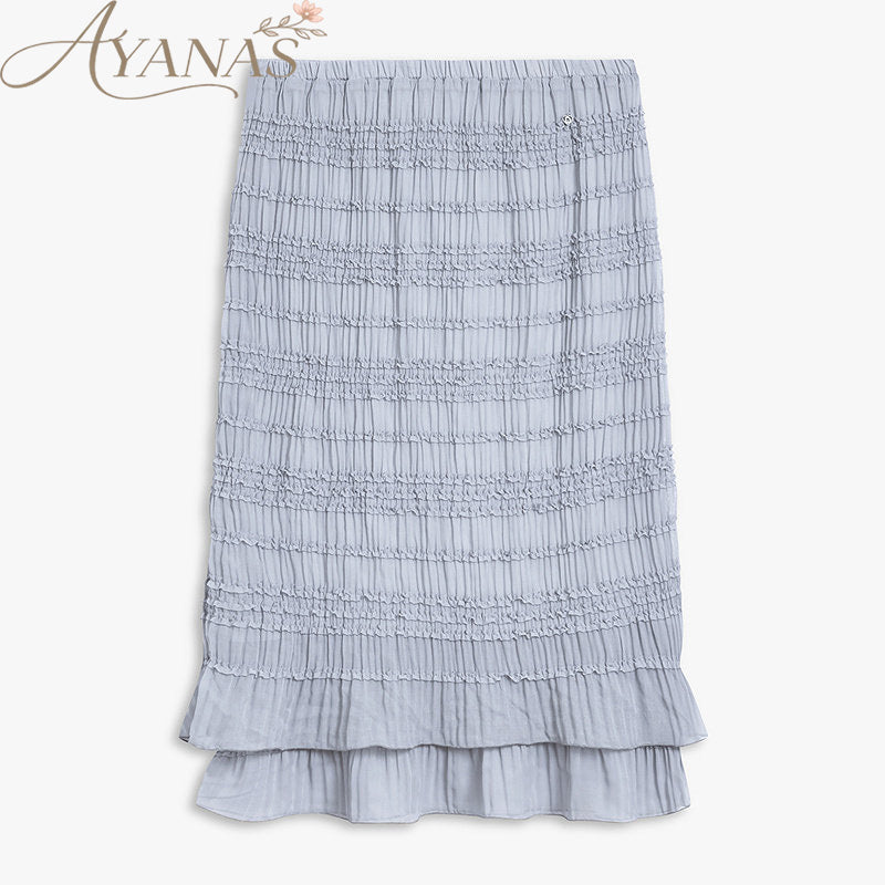 AYANAS Straight-cut pleated lace fabric double-layered grey skirt