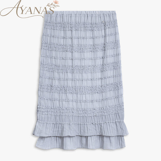 AYANAS Straight-cut pleated lace fabric double-layered grey skirt