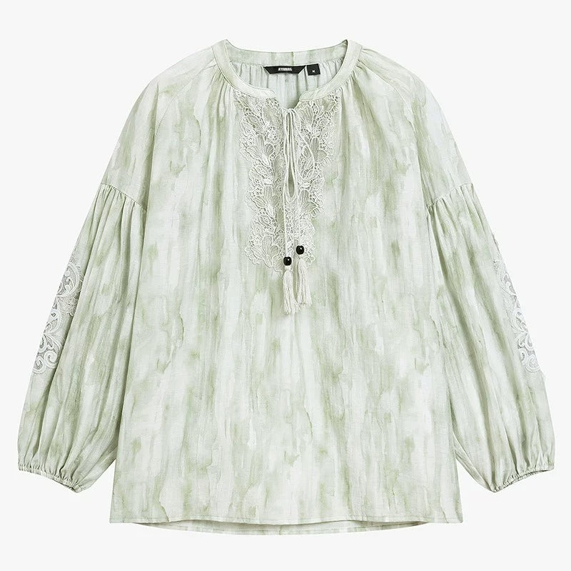 AYANAS  Loose-fitting Lace-Paneled Bell-Sleeve Women's Shirt