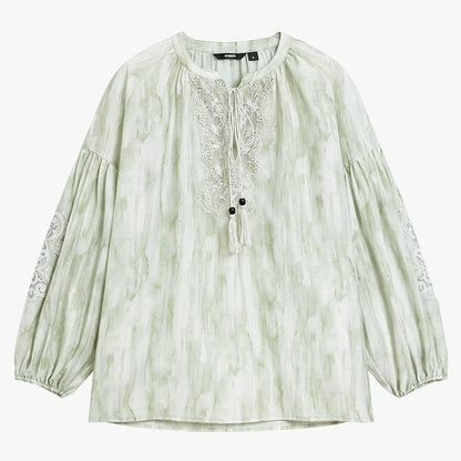 AYANAS  Loose-fitting Lace-Paneled Bell-Sleeve Women's Shirt