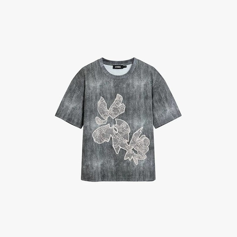 AYANAS T-shirt with black mottled lace print
