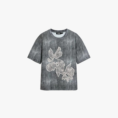 AYANAS T-shirt with black mottled lace print