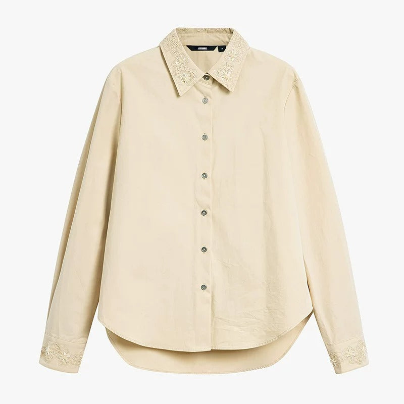 AYANAS Women's khaki shirt with beaded collar