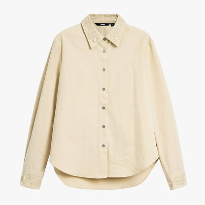 AYANAS Women's khaki shirt with beaded collar