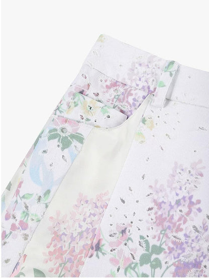 AYNAS Openwork floral print patchwork skirt
