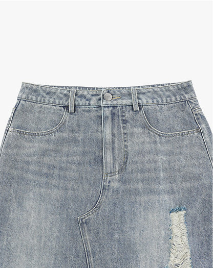 AYANAS Floral-print double-layered patchwork denim skirt