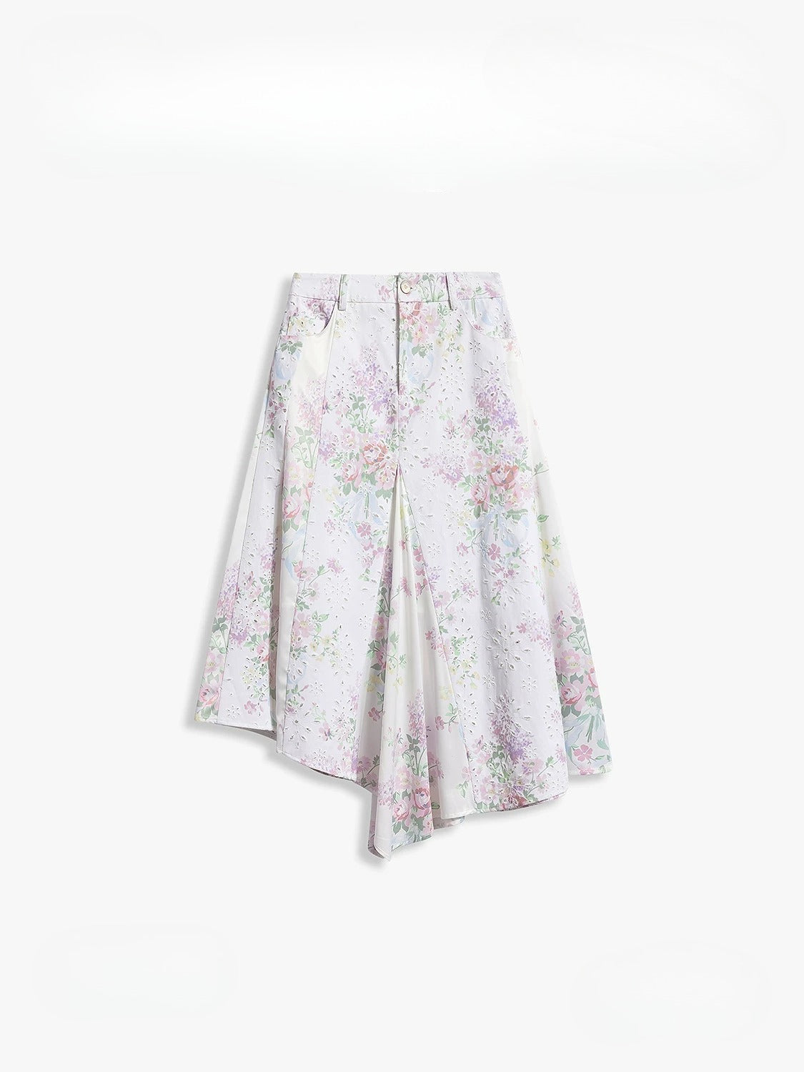 AYNAS Openwork floral print patchwork skirt