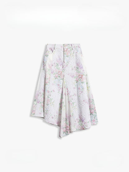 AYNAS Openwork floral print patchwork skirt