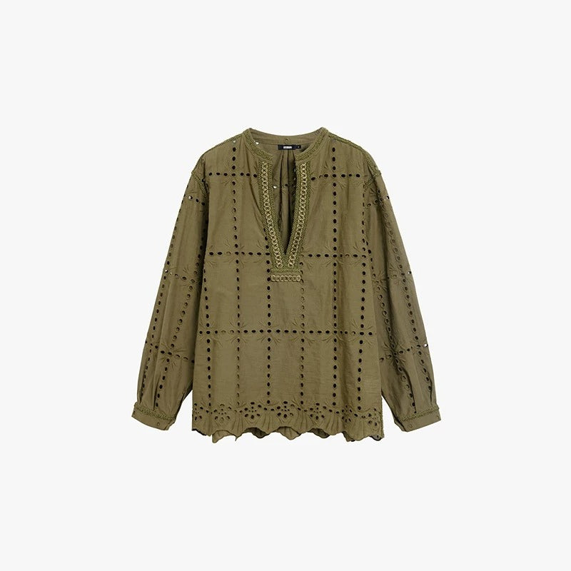 AYANAS Loose-fitting, openwork embroidered women's shirt-dress set