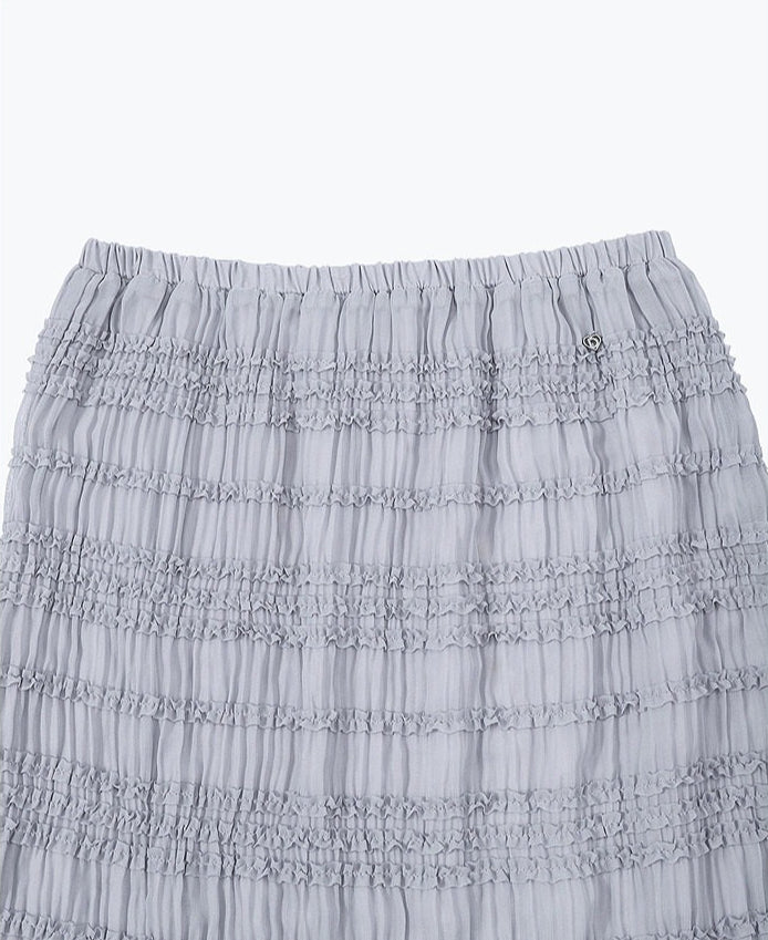 AYANAS Straight-cut pleated lace fabric double-layered grey skirt