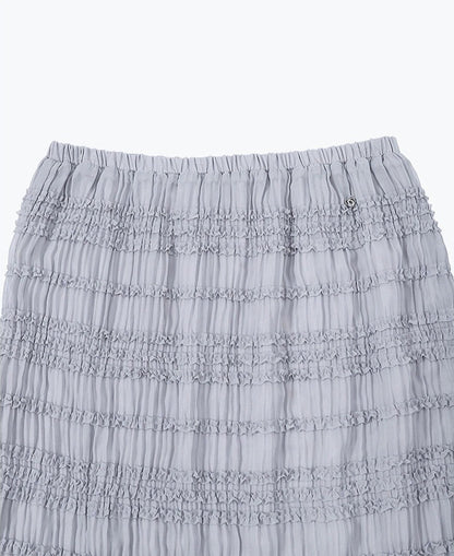 AYANAS Straight-cut pleated lace fabric double-layered grey skirt