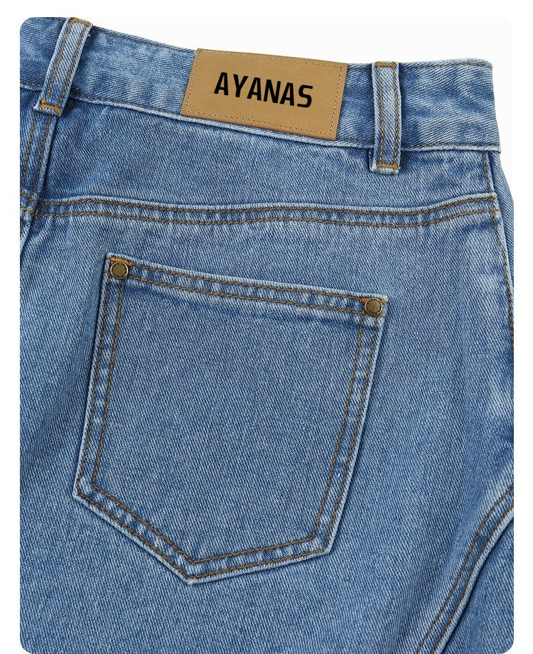 A-line patchwork denim skirt