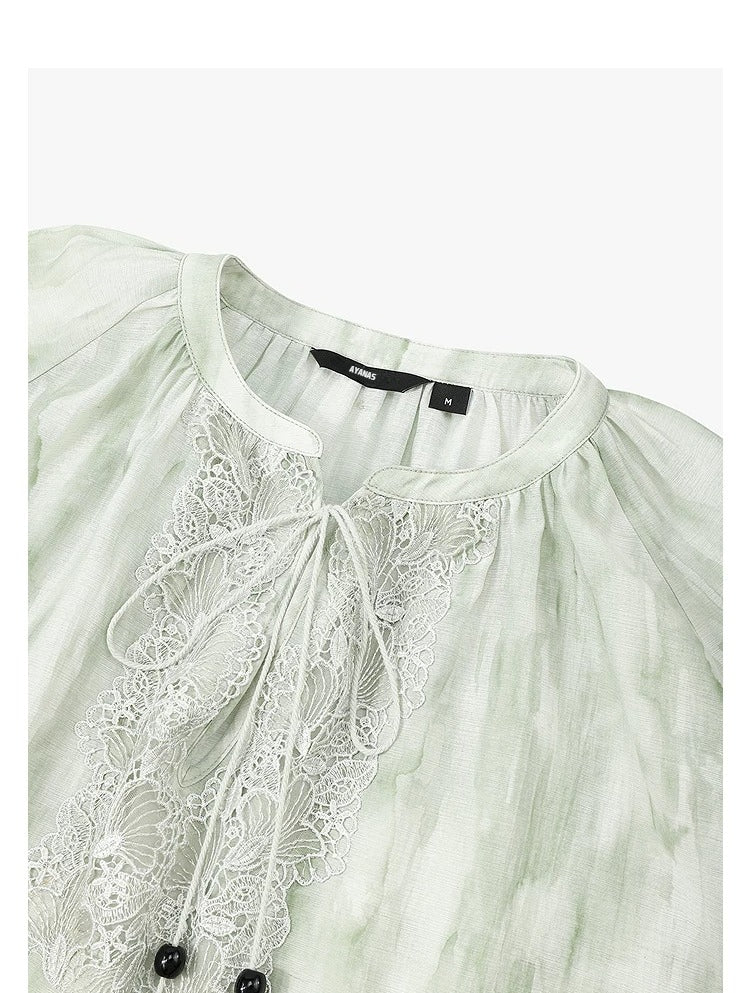 AYANAS  Loose-fitting Lace-Paneled Bell-Sleeve Women's Shirt