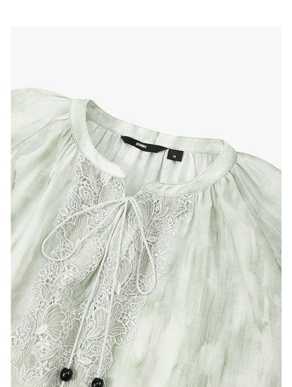 AYANAS  Loose-fitting Lace-Paneled Bell-Sleeve Women's Shirt