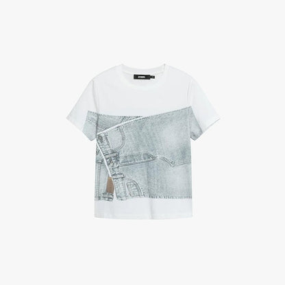 AYANAS Short-Sleeve T-Shirt with Denim Print