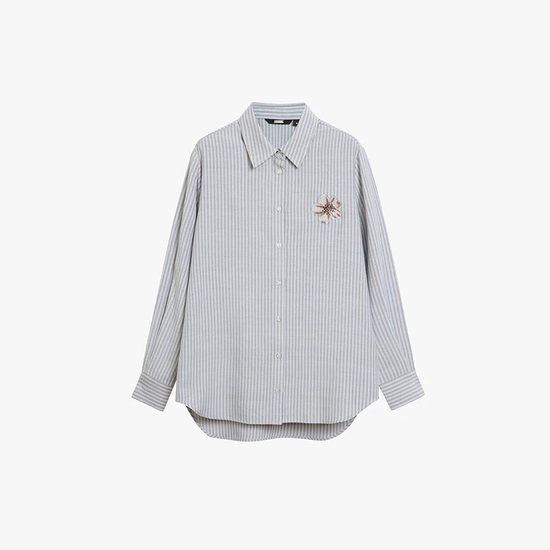 AYANAS Women's Shirt with Hand-Painted Floral Print and Stripes