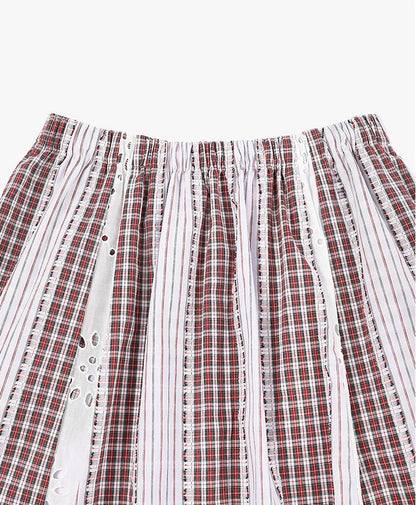 AYANAS Patchwork Striped and Checkered Elastic-Waist Midi Skirt