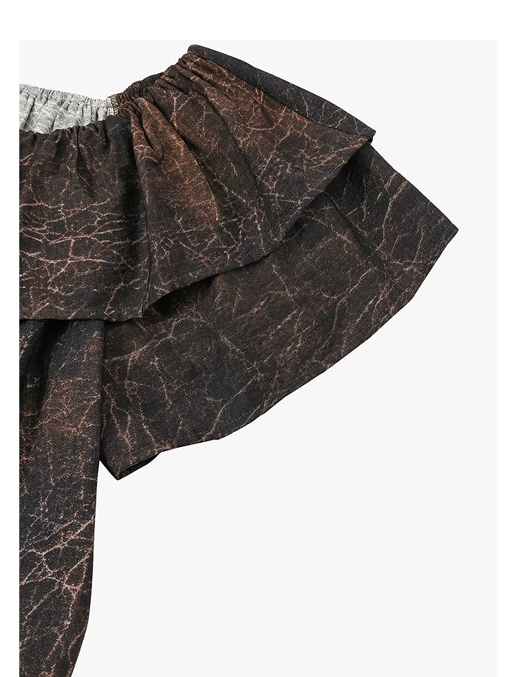 AYANAS Brown Leather-Print Ruffle Women's T-Shirt