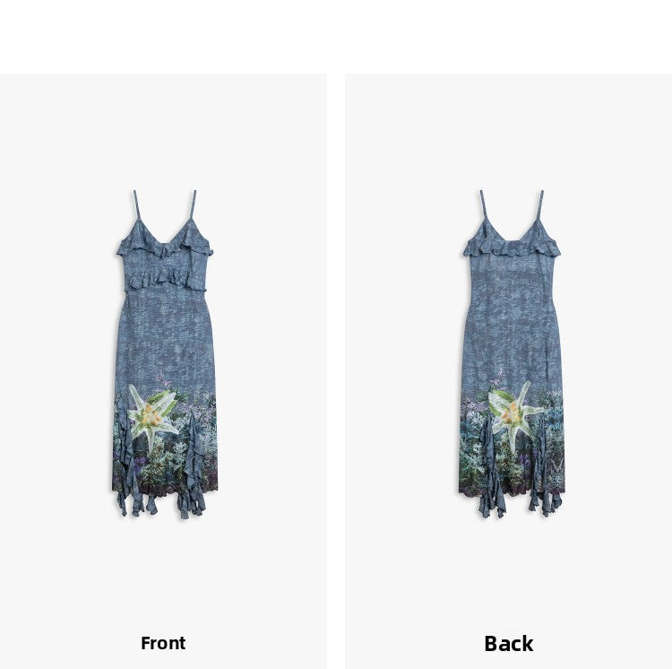 AYANAS Stretch-fit, figure-hugging women’s dress with ruffled print