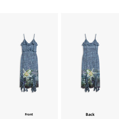 AYANAS Stretch-fit, figure-hugging women’s dress with ruffled print