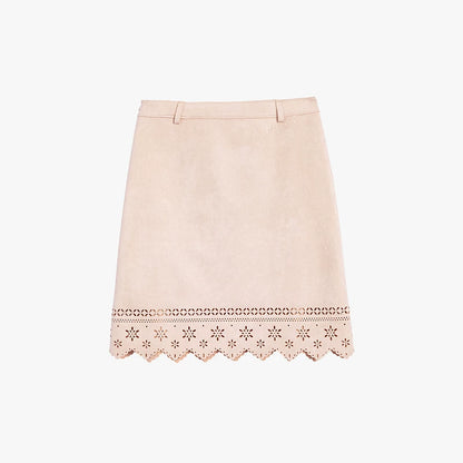 AYANAS Faux suede laser-cut A-line mini skirt
