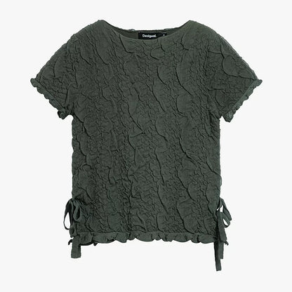 AYANAS  Knit Sweater T-shirt with Ruffled Hem and Side Slit
