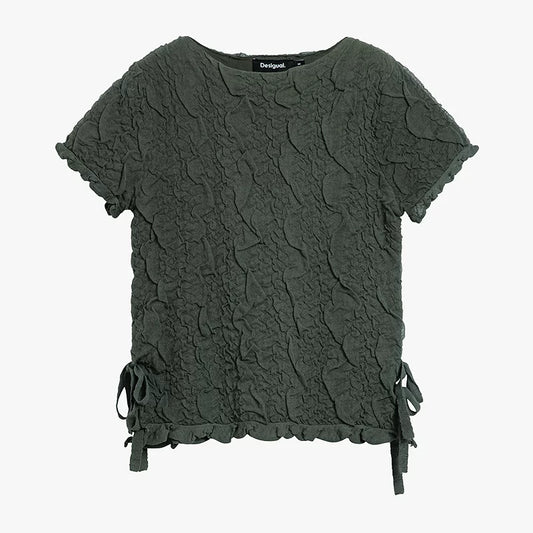 AYANAS  Knit Sweater T-shirt with Ruffled Hem and Side Slit