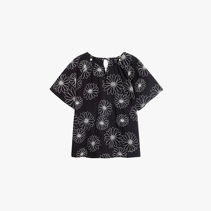 AYANAS Loose-fit drop-shoulder short-sleeve women's shirt set with daisy embroidery