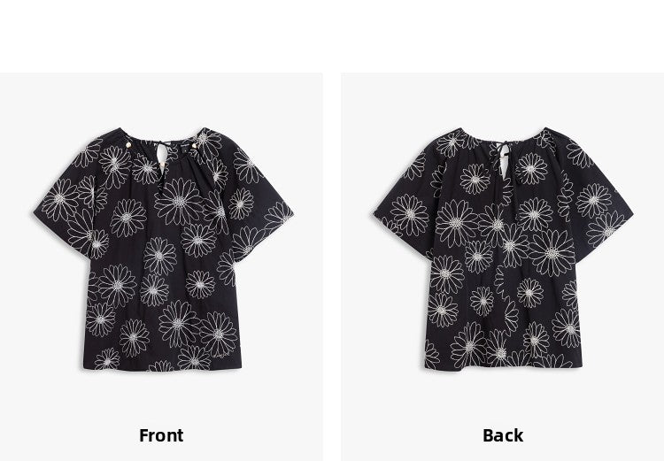 AYANAS Loose-fit drop-shoulder short-sleeve women's shirt set with daisy embroidery