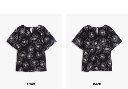 AYANAS Loose-fit drop-shoulder short-sleeve women's shirt set with daisy embroidery