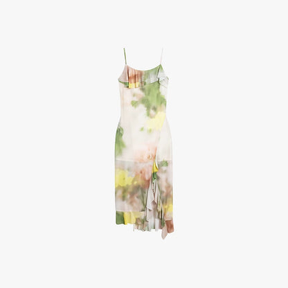 AYANAS Stretch-Print Ruffled Spaghetti-Strap Dress for Women