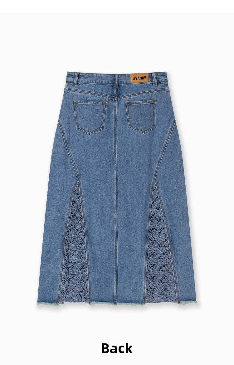 A-line patchwork denim skirt