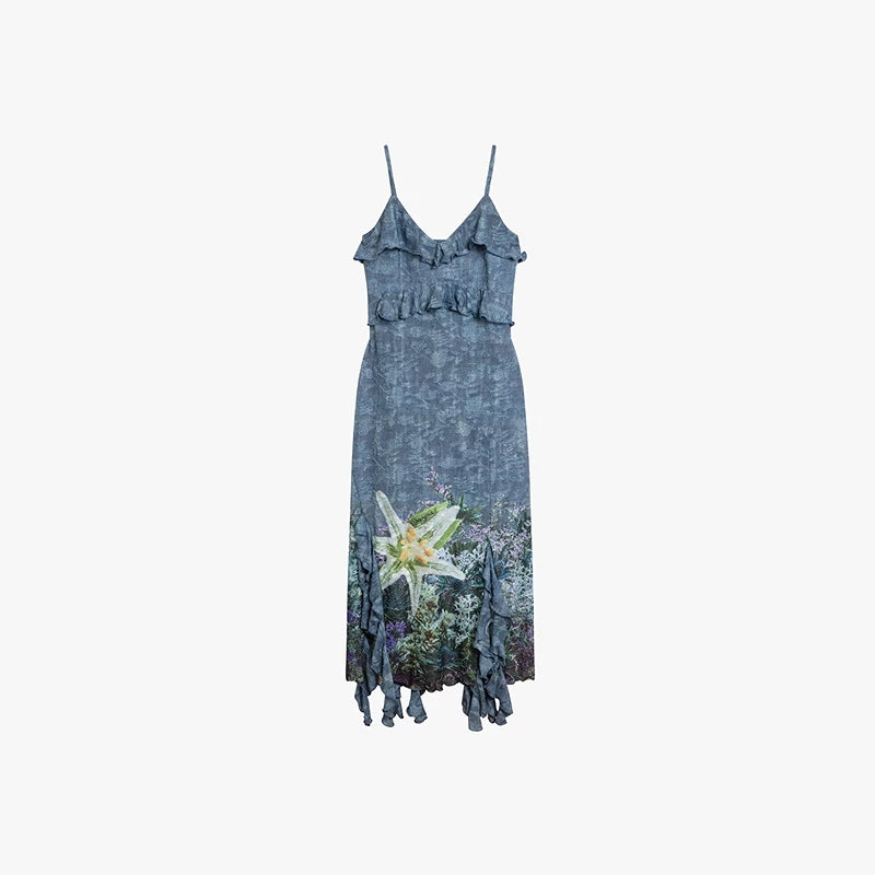 AYANAS Stretch-fit, figure-hugging women’s dress with ruffled print