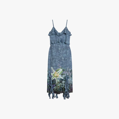 AYANAS Stretch-fit, figure-hugging women’s dress with ruffled print