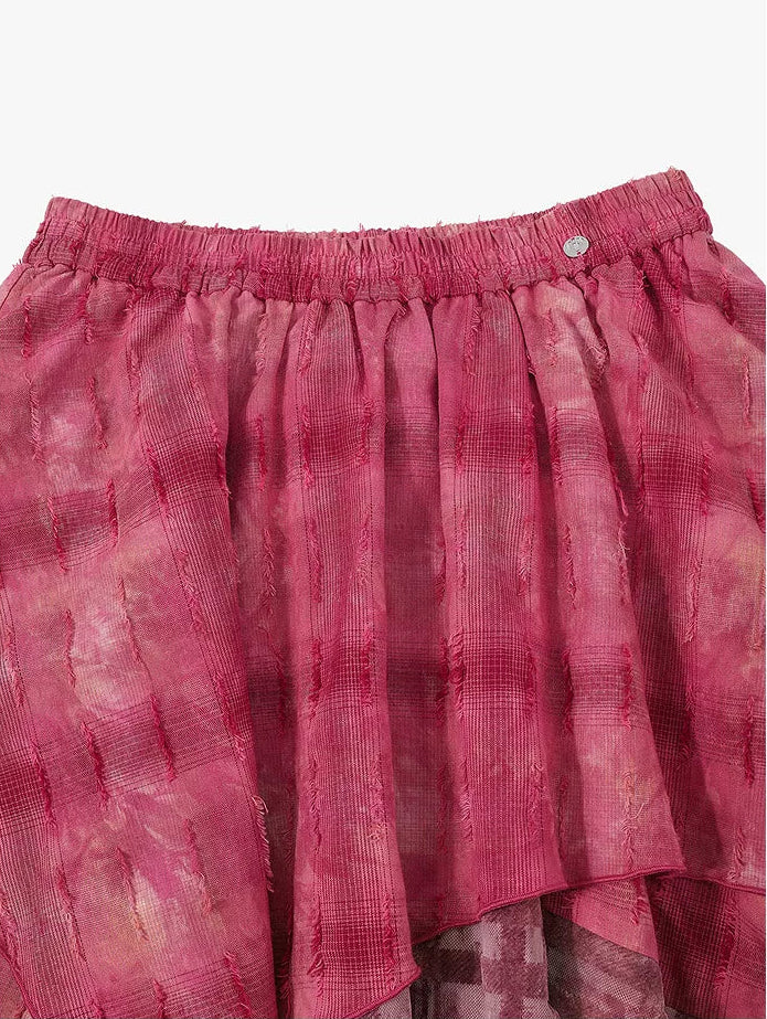 AYANAS Patchwork Velvet Checkered Magenta Skirt