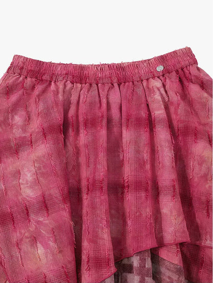 AYANAS Patchwork Velvet Checkered Magenta Skirt