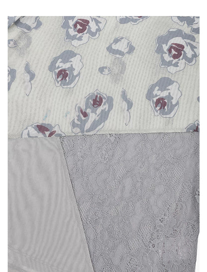 AYANAS T-shirt with floral rose print and lace panels