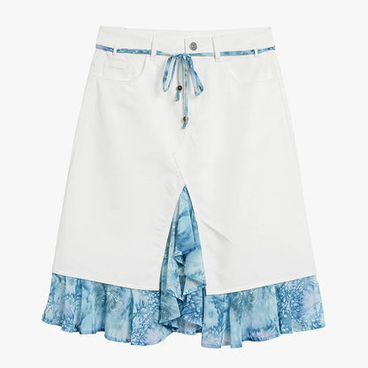 AYANAS Two-piece-style tie-dye print patchwork midi skirt
