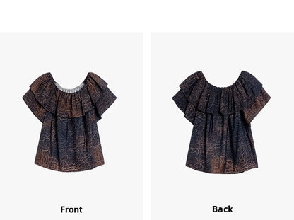 AYANAS Brown Leather-Print Ruffle Women's T-Shirt