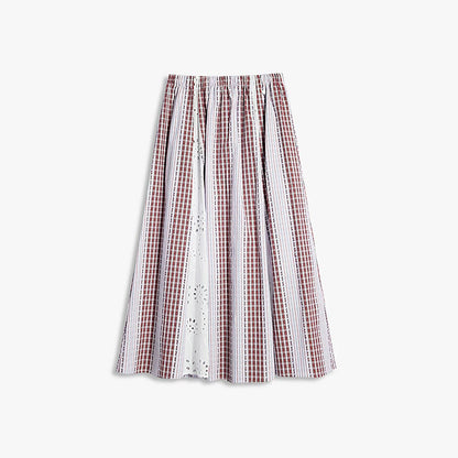 AYANAS Patchwork Striped and Checkered Elastic-Waist Midi Skirt