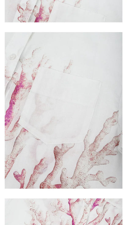 AYANAS Loose-fitting women's shirt with hand-painted coral print